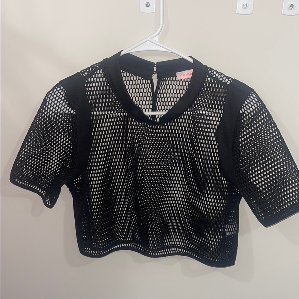 Black Mesh Short Sleeve Top